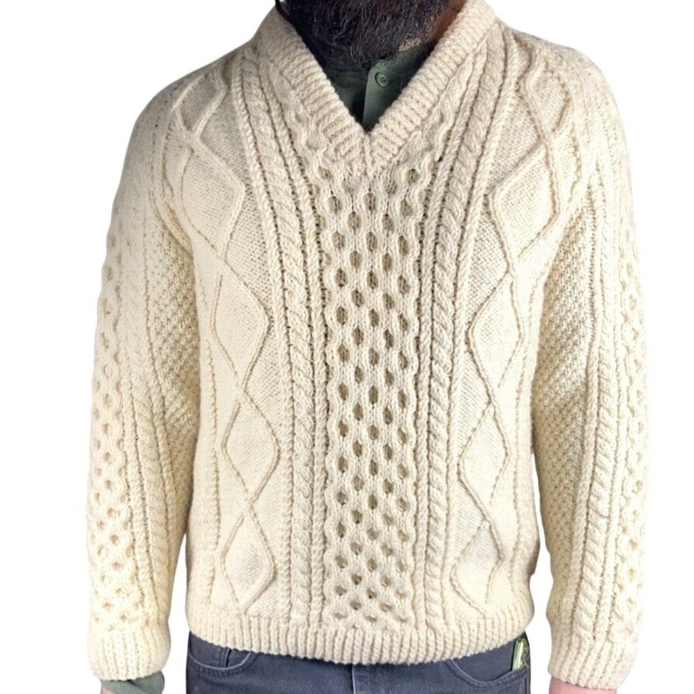 Vintage 80s Blarney Woollen Mills Aran Sweater Mens L Hand Knit Ireland Wool